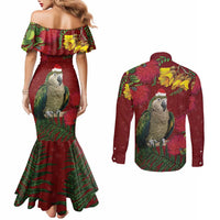 Kakapo Bird New Zealand Couples Matching Mermaid Dress and Long Sleeve Button Shirt Floral Christmas