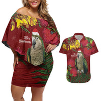 Kakapo Bird New Zealand Couples Matching Off Shoulder Short Dress and Hawaiian Shirt Floral Christmas