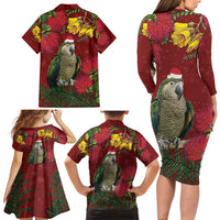 Kakapo Bird New Zealand Family Matching Long Sleeve Bodycon Dress and Hawaiian Shirt Floral Christmas