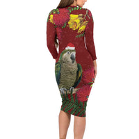 Kakapo Bird New Zealand Family Matching Long Sleeve Bodycon Dress and Hawaiian Shirt Floral Christmas