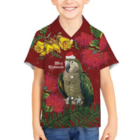 Kakapo Bird New Zealand Family Matching Puletasi and Hawaiian Shirt Floral Christmas LT7 Son's Shirt Red - Polynesian Pride
