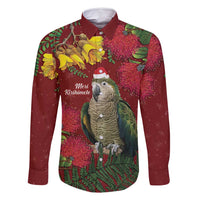 Kakapo Bird New Zealand Family Matching Tank Maxi Dress and Hawaiian Shirt Floral Christmas LT7 Dad's Shirt - Long Sleeve Red - Polynesian Pride