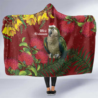 Kakapo Bird New Zealand Hooded Blanket Floral Christmas LT7 One Size Red - Polynesian Pride