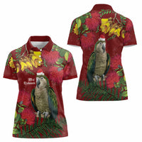 Kakapo Bird New Zealand Women Polo Shirt Floral Christmas