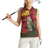 Kakapo Bird New Zealand Women Sleeveless Polo Shirt Floral Christmas