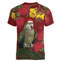 Kakapo Bird New Zealand Women V-Neck T-Shirt Floral Christmas