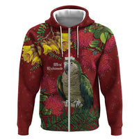 Kakapo Bird New Zealand Zip Hoodie Floral Christmas LT7 Zip Hoodie Red - Polynesian Pride