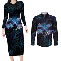 Polynesian Personalized Memorial Couples Matching Long Sleeve Bodycon Dress and Long Sleeve Button Shirt Oceanic Infinity Symbol - Until We Meet Again - Polynesian Pride