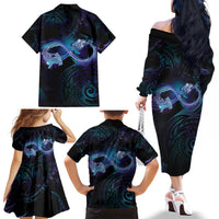 Polynesian Personalized Memorial Family Matching Off The Shoulder Long Sleeve Dress and Hawaiian Shirt Oceanic Infinity Symbol - Until We Meet Again - Polynesian Pride