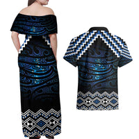 New Zealand Matariki Couples Matching Off Shoulder Maxi Dress and Hawaiian Shirt Galaxy Styled Taniko