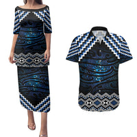 New Zealand Matariki Couples Matching Puletasi and Hawaiian Shirt Galaxy Styled Taniko