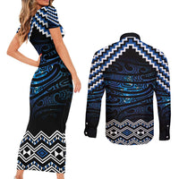 New Zealand Matariki Couples Matching Short Sleeve Bodycon Dress and Long Sleeve Button Shirt Galaxy Styled Taniko