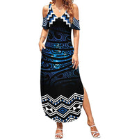 New Zealand Matariki Family Matching Summer Maxi Dress and Hawaiian Shirt Galaxy Styled Taniko