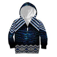 New Zealand Matariki Kid Hoodie Galaxy Styled Taniko LT7 Zip Hoodie Blue - Polynesian Pride