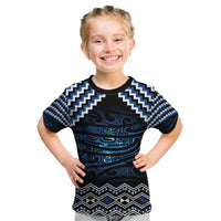 New Zealand Matariki Kid T Shirt Galaxy Styled Taniko LT7 Blue - Polynesian Pride