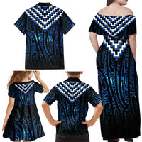 New Zealand Matariki Family Matching Off Shoulder Maxi Dress and Hawaiian Shirt Galaxy Poutama Motifs