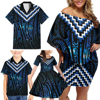 New Zealand Matariki Family Matching Off Shoulder Short Dress and Hawaiian Shirt Galaxy Poutama Motifs