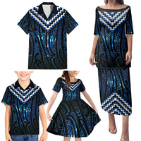 New Zealand Matariki Family Matching Puletasi and Hawaiian Shirt Galaxy Poutama Motifs