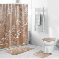 Hawaii Beige Kapa Bathroom Set Vintage 'Ohe Kāpala Motifs Mix Plumeria Leis