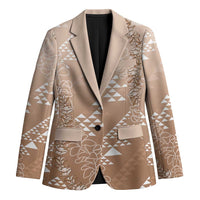 Hawaii Beige Kapa Blazer Vintage 'Ohe Kāpala Motifs Mix Plumeria Leis LT7 Unisex Beige - Polynesian Pride