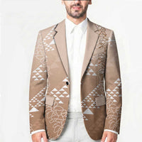 Hawaii Beige Kapa Blazer Vintage 'Ohe Kāpala Motifs Mix Plumeria Leis LT7 - Polynesian Pride