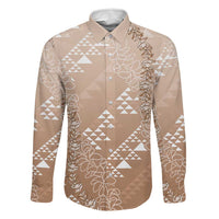 Hawaii Beige Kapa Family Matching Off Shoulder Short Dress and Hawaiian Shirt Vintage 'Ohe Kāpala Motifs Mix Plumeria Leis