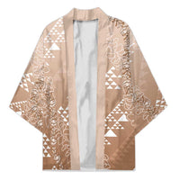 Hawaii Beige Kapa Kimono Vintage 'Ohe Kāpala Motifs Mix Plumeria Leis LT7 Unisex Beige - Polynesian Pride