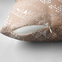 Hawaii Beige Kapa Pillow Cover Vintage 'Ohe Kāpala Motifs Mix Plumeria Leis