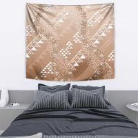 Hawaii Beige Kapa Tapestry Vintage 'Ohe Kāpala Motifs Mix Plumeria Leis