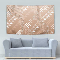 Hawaii Beige Kapa Tapestry Vintage 'Ohe Kāpala Motifs Mix Plumeria Leis