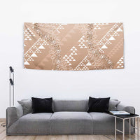 Hawaii Beige Kapa Tapestry Vintage 'Ohe Kāpala Motifs Mix Plumeria Leis