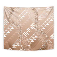 Hawaii Beige Kapa Tapestry Vintage 'Ohe Kāpala Motifs Mix Plumeria Leis