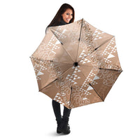 Hawaii Beige Kapa Umbrella Vintage 'Ohe Kāpala Motifs Mix Plumeria Leis