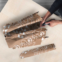 Hawaii Beige Kapa Umbrella Vintage 'Ohe Kāpala Motifs Mix Plumeria Leis