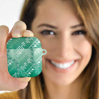 Hawaii Jade Green Kapa AirPods Case Vintage 'Ohe Kāpala Motifs Mix Plumeria Leis