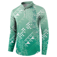 Hawaii Jade Green Kapa Button Sweatshirt Vintage 'Ohe Kāpala Motifs Mix Plumeria Leis LT7 - Polynesian Pride