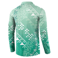 Hawaii Jade Green Kapa Button Sweatshirt Vintage 'Ohe Kāpala Motifs Mix Plumeria Leis LT7 - Polynesian Pride