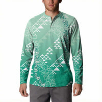 Hawaii Jade Green Kapa Button Sweatshirt Vintage 'Ohe Kāpala Motifs Mix Plumeria Leis LT7 - Polynesian Pride