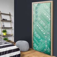 Hawaii Jade Green Kapa Door Cover Vintage 'Ohe Kāpala Motifs Mix Plumeria Leis