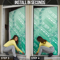 Hawaii Jade Green Kapa Door Cover Vintage 'Ohe Kāpala Motifs Mix Plumeria Leis