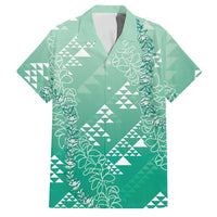 Hawaii Jade Green Kapa Family Matching Puletasi and Hawaiian Shirt Vintage 'Ohe Kāpala Motifs Mix Plumeria Leis LT7 Dad's Shirt - Short Sleeve Jade Green - Polynesian Pride