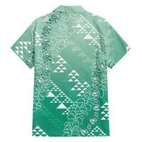 Hawaii Jade Green Kapa Family Matching Tank Maxi Dress and Hawaiian Shirt Vintage 'Ohe Kāpala Motifs Mix Plumeria Leis LT7 - Polynesian Pride