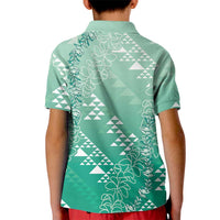 Hawaii Jade Green Kapa Kid Polo Shirt Vintage 'Ohe Kāpala Motifs Mix Plumeria Leis