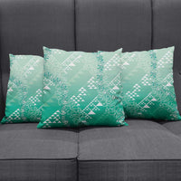 Hawaii Jade Green Kapa Pillow Cover Vintage 'Ohe Kāpala Motifs Mix Plumeria Leis