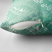 Hawaii Jade Green Kapa Pillow Cover Vintage 'Ohe Kāpala Motifs Mix Plumeria Leis