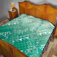Hawaii Jade Green Kapa Quilt Vintage 'Ohe Kāpala Motifs Mix Plumeria Leis