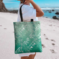 Hawaii Jade Green Kapa Tote Bag Vintage 'Ohe Kāpala Motifs Mix Plumeria Leis