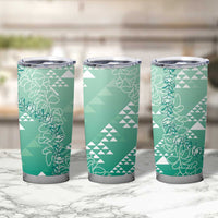 Hawaii Jade Green Kapa Tumbler Cup Vintage 'Ohe Kāpala Motifs Mix Plumeria Leis