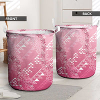 Hawaii Rose Pink Kapa Laundry Basket Vintage 'Ohe Kāpala Motifs Mix Plumeria Leis