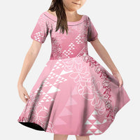 Hawaii Rose Pink Kapa Family Matching Mermaid Dress and Hawaiian Shirt Vintage 'Ohe Kāpala Motifs Mix Plumeria Leis